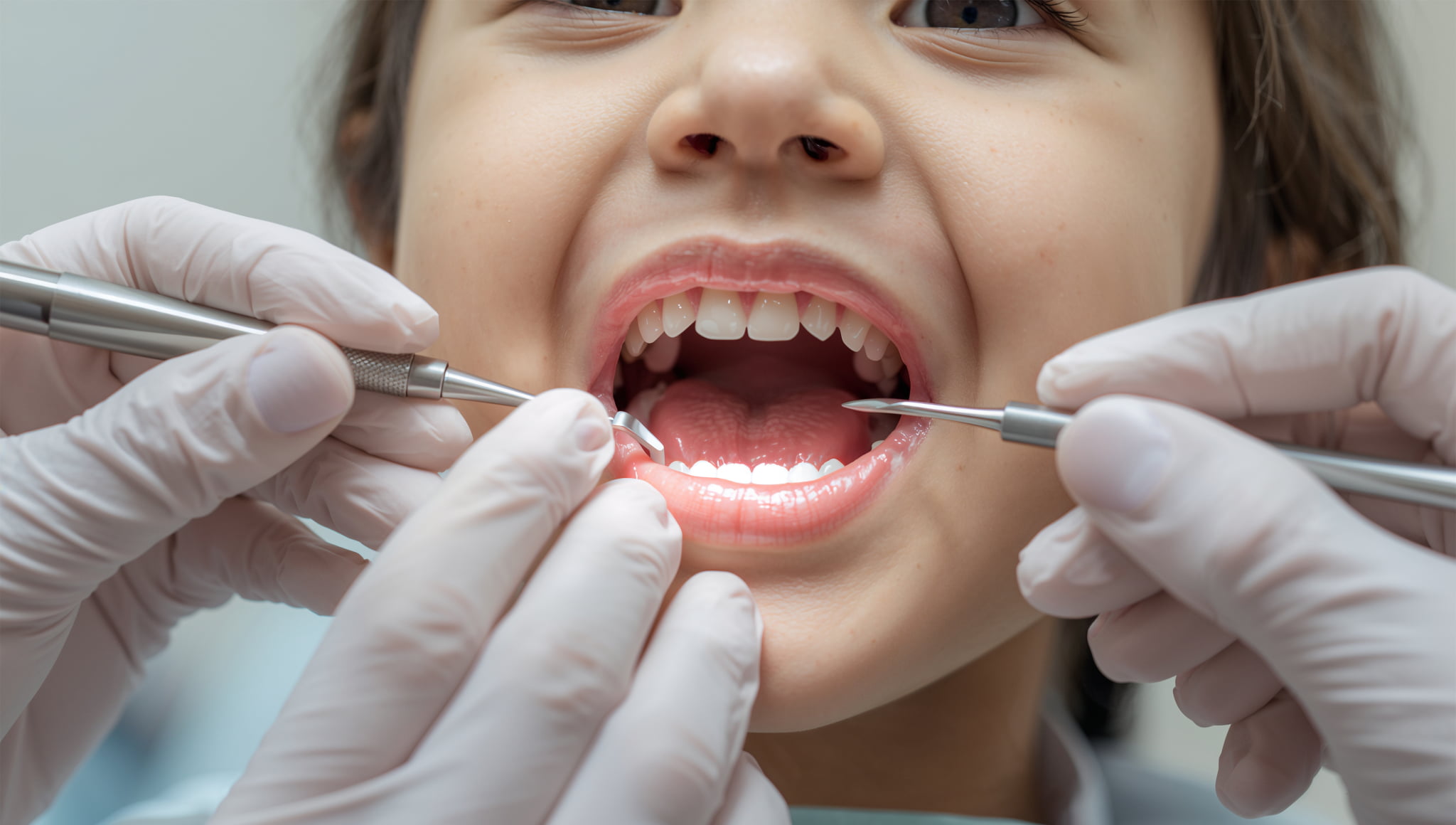 歯科医院で口腔内のチェックを受ける子ども