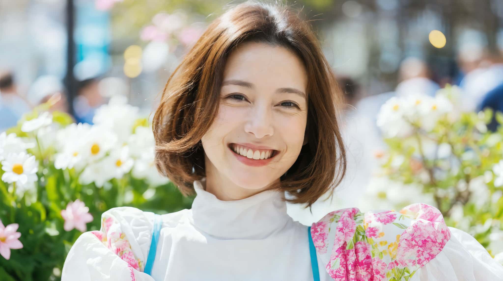 ホワイトニングに満足して笑う女性